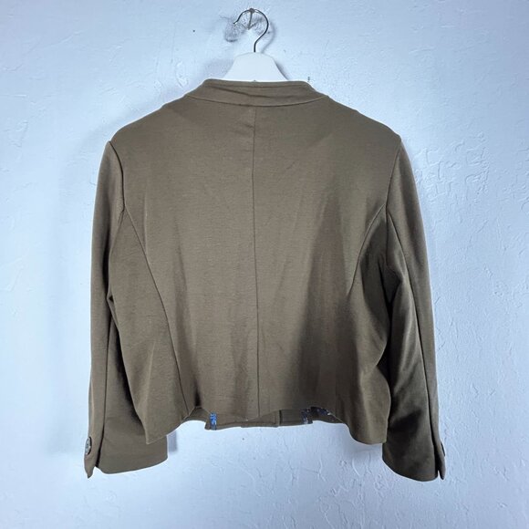 Anthropologie Cartonnier Womens Crop Military Jacket Large Olive Stretch Pockets - Picture 2 of 7